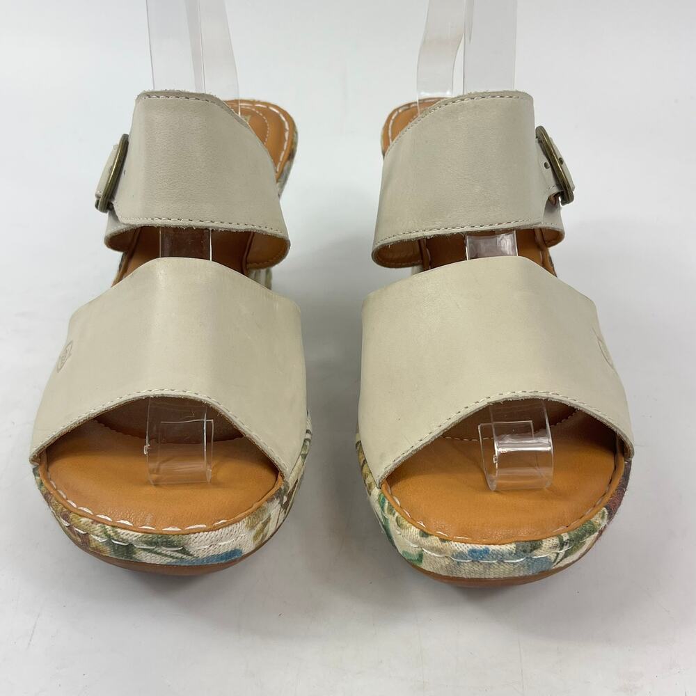Born Womens 9M Floral Print Spring Canvas Wedge Sandals Leather 3.5″ Buckle - Picture 2 of 16